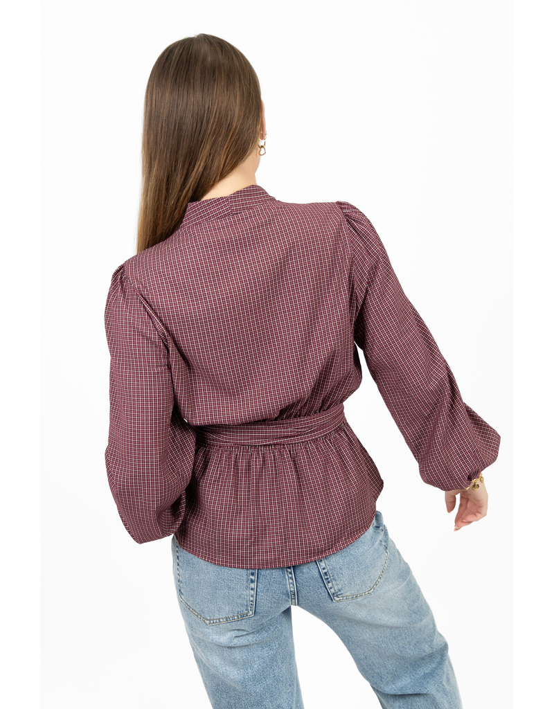 21Jewelz Geruite blouse met ceintuur - bordeaux