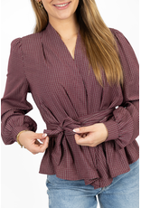 21Jewelz Geruite blouse met ceintuur - bordeaux