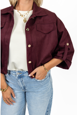 Suede-look jasje met gouden knoopjes - bordeaux