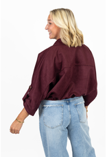 Suede-look jasje met gouden knoopjes - bordeaux