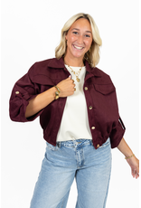 Suede-look jasje met gouden knoopjes - bordeaux