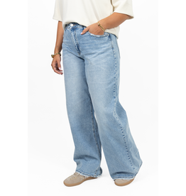 Queen Hearts Gerafelde baggy jeans - blauw