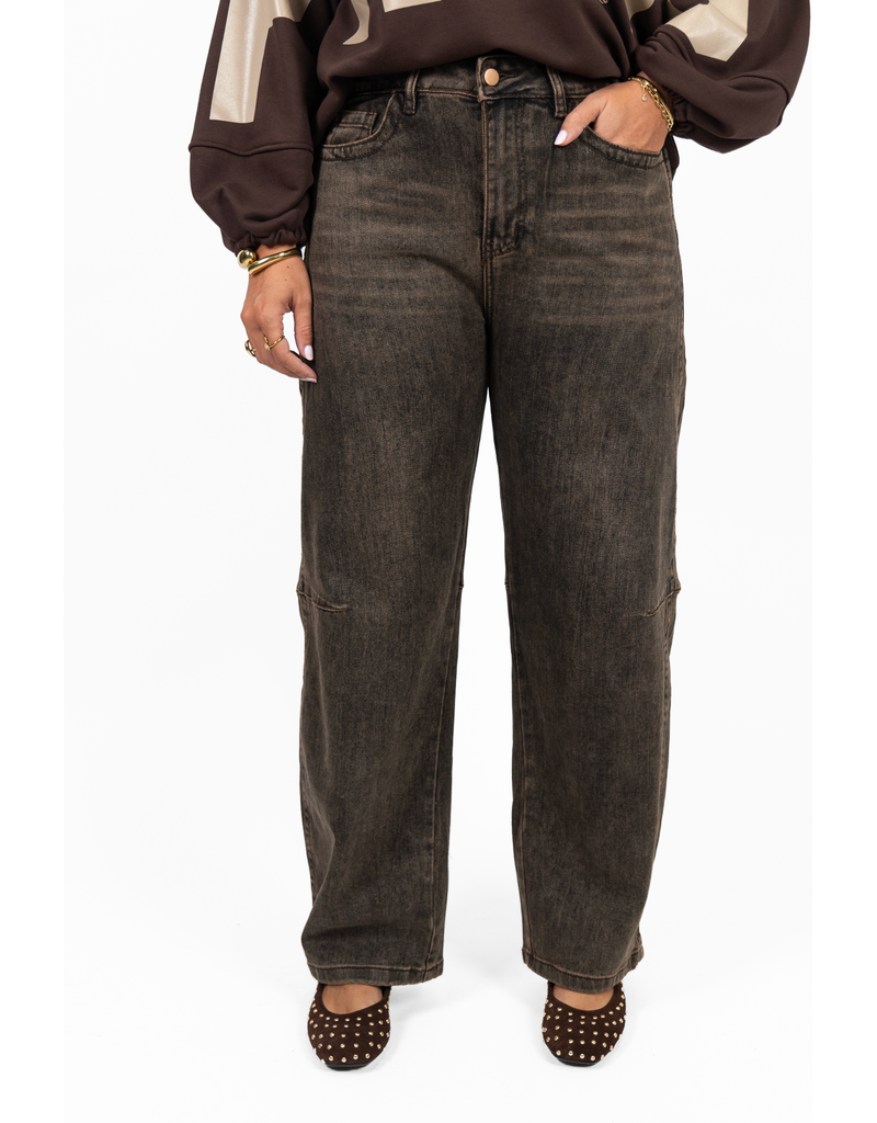Jewelly Barrel jeans - washed donkerbruin