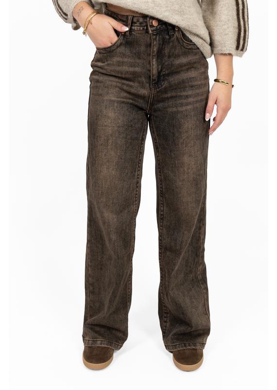 21Jewelz Wide leg jeans - washed donkerbruin
