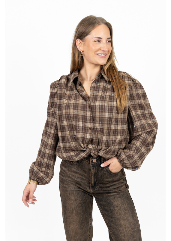 21Jewelz Bruine geruite blouse met glitter