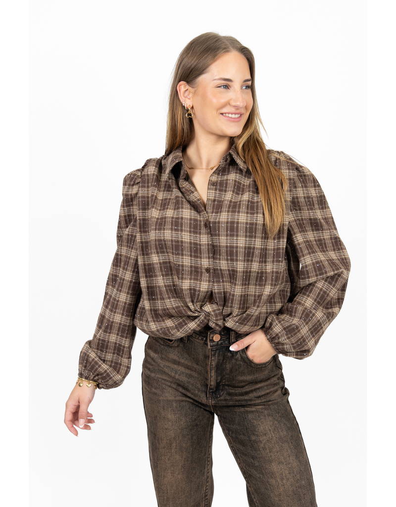 21Jewelz PRE ORDER Bruine geruite blouse met glitter