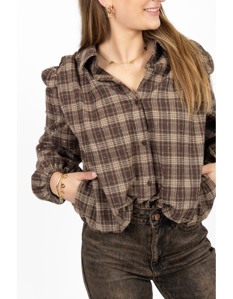 21Jewelz PRE ORDER Bruine geruite blouse met glitter