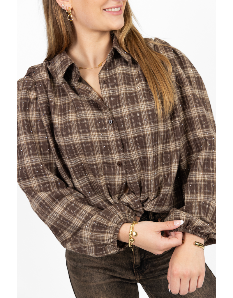 21Jewelz PRE ORDER Bruine geruite blouse met glitter