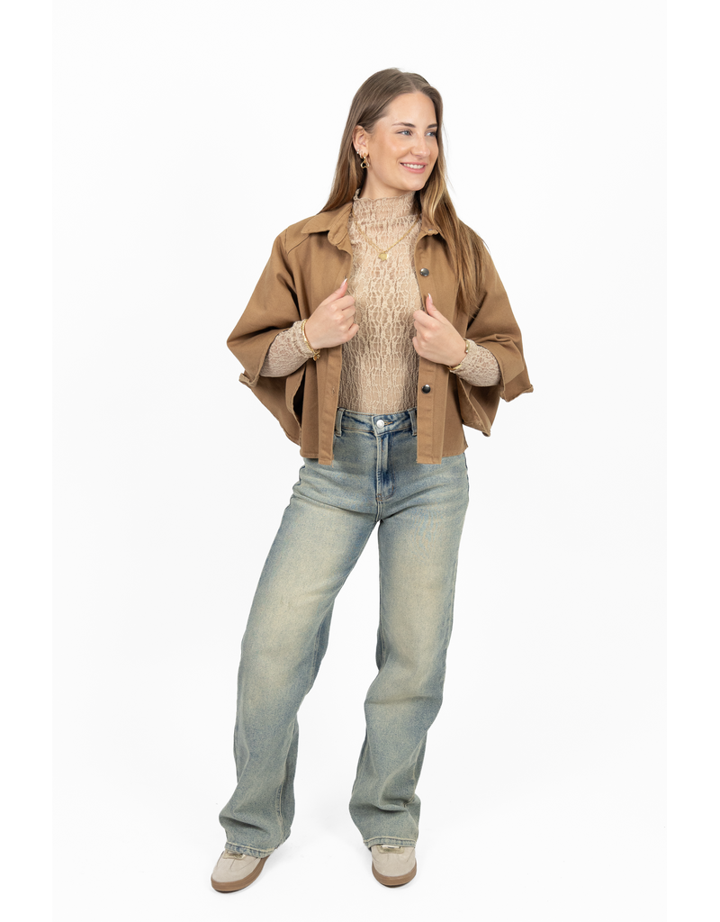 21Jewelz Denim blouse met uitlopende mouwen - camel