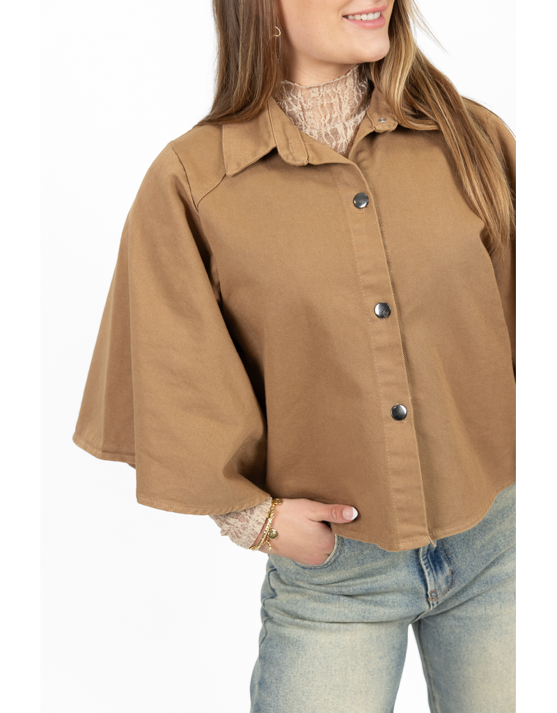 21Jewelz Denim blouse met uitlopende mouwen - camel