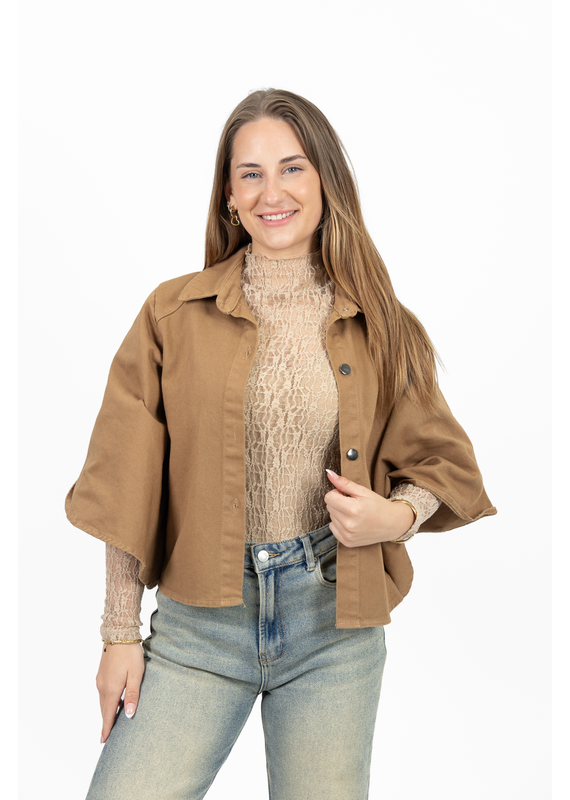 21Jewelz Denim blouse met uitlopende mouwen - camel