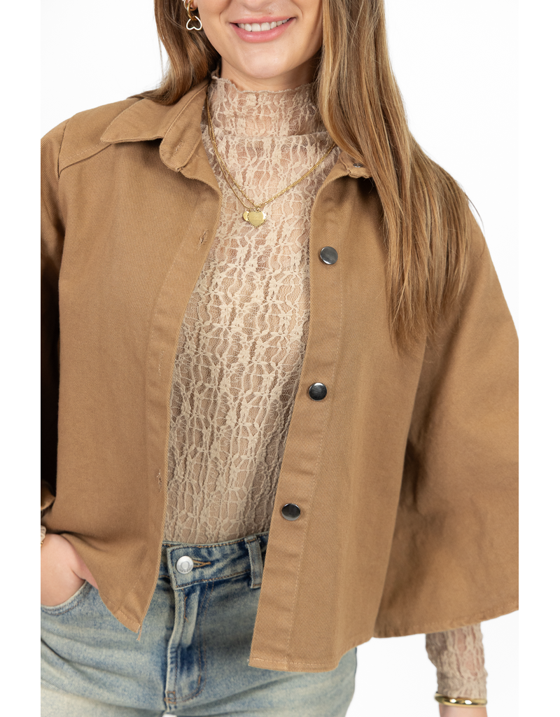 21Jewelz Denim blouse met uitlopende mouwen - camel