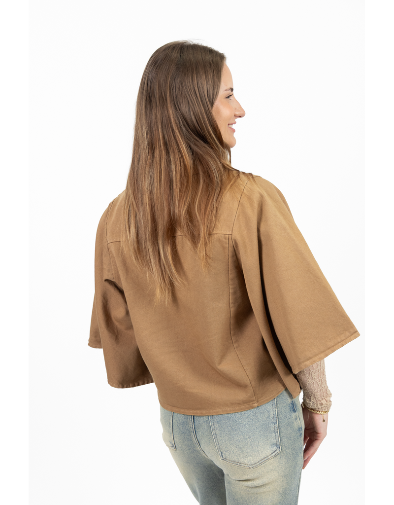 21Jewelz Denim blouse met uitlopende mouwen - camel