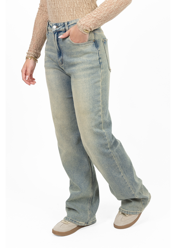 Redefined Wide leg jeans met lichte wassing - blauw