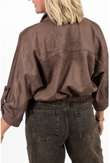 Suede-look jasje met gouden knoopjes - bruin