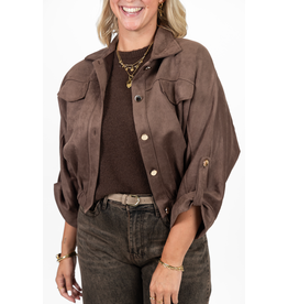 Suede-look jasje met gouden knoopjes - bruin