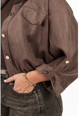 Suede-look jasje met gouden knoopjes - bruin