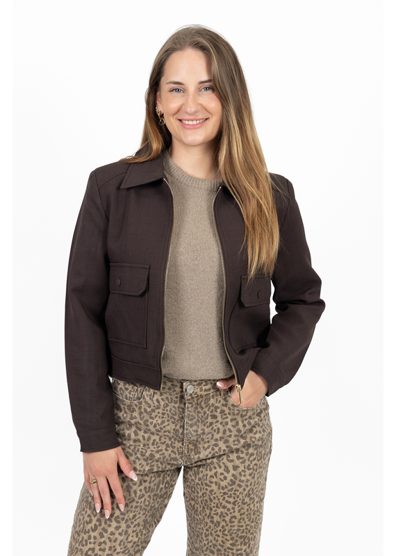 21Jewelz Cropped jasje met zakken - donker bruin