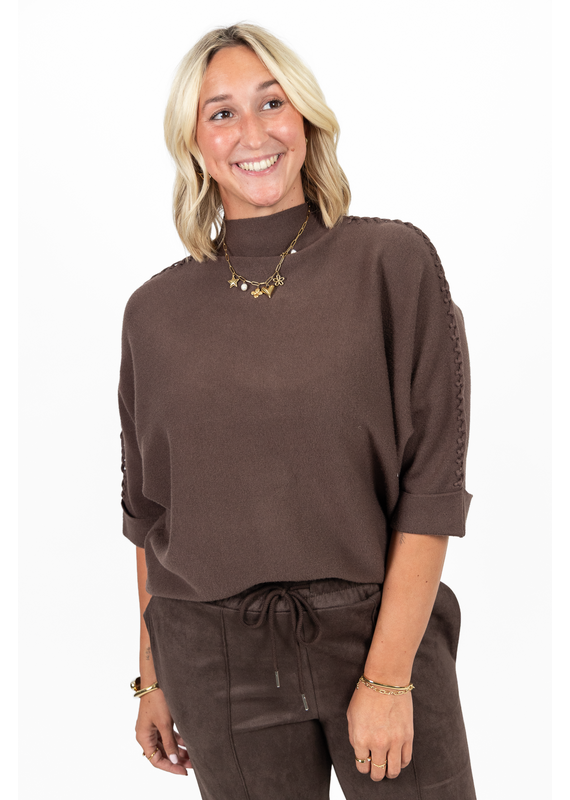 21Jewelz Trui met hoge hals en vlechtdetail - bruin