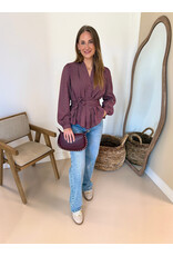 21Jewelz Geruite blouse met ceintuur - bordeaux