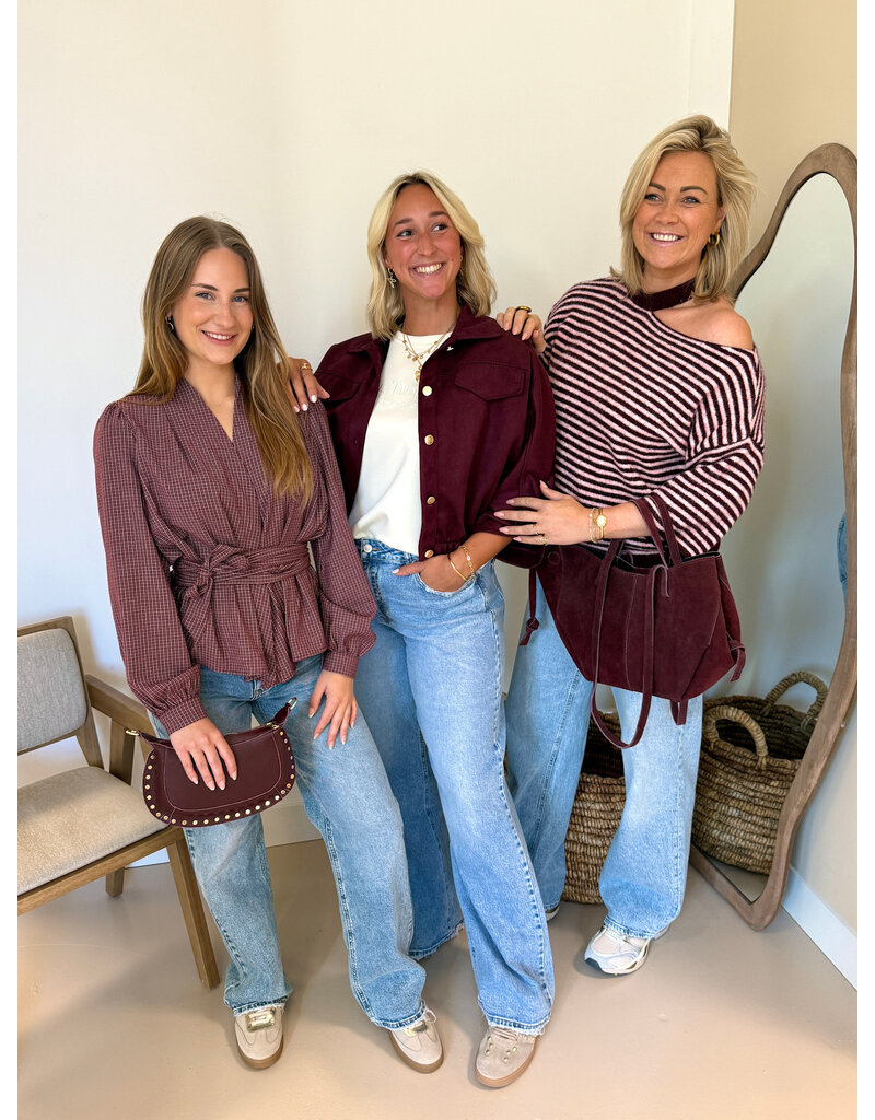 21Jewelz Geruite blouse met ceintuur - bordeaux