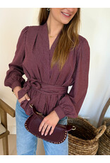 21Jewelz Geruite blouse met ceintuur - bordeaux