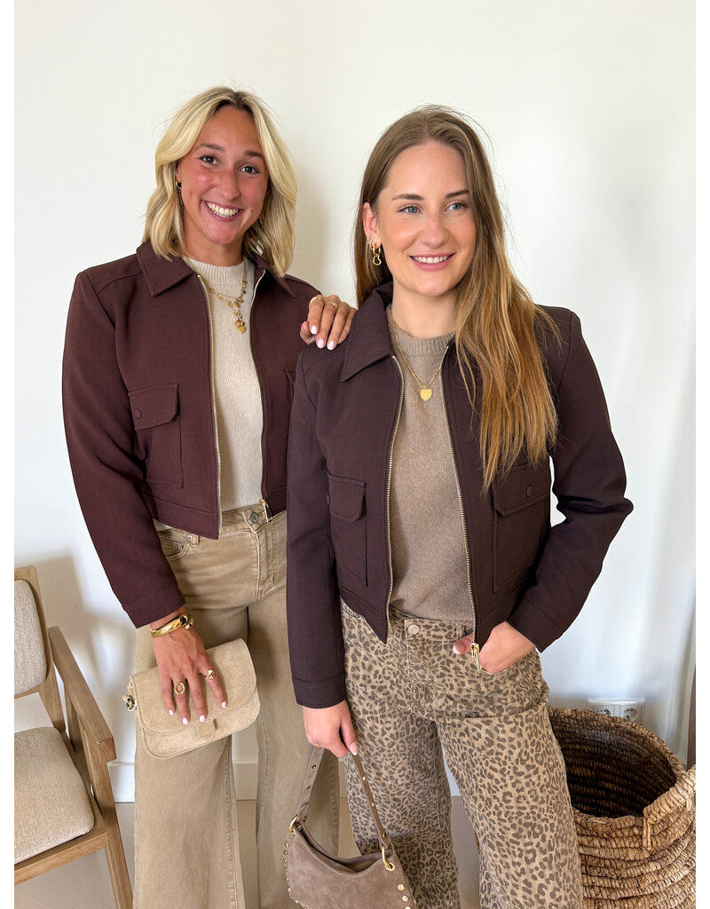 21Jewelz Cropped jasje met zakken - donker bruin