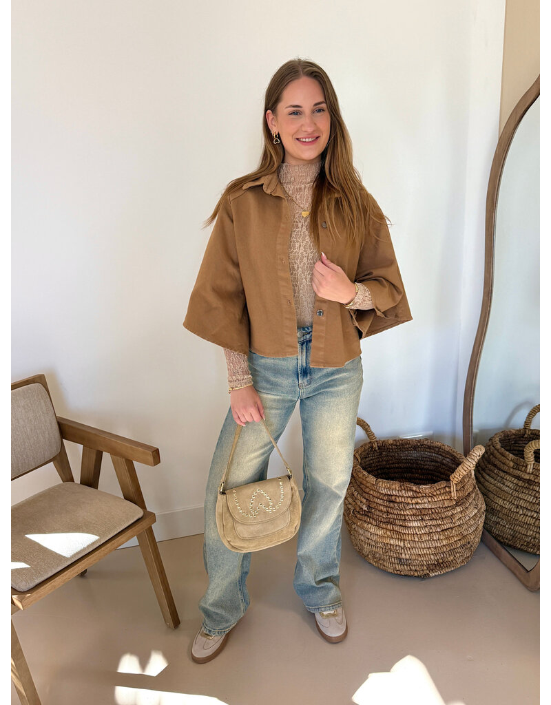 21Jewelz Denim blouse met uitlopende mouwen - camel
