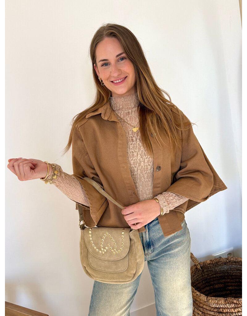 21Jewelz Denim blouse met uitlopende mouwen - camel