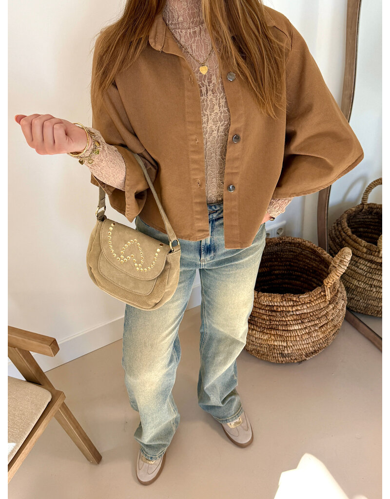 21Jewelz Denim blouse met uitlopende mouwen - camel