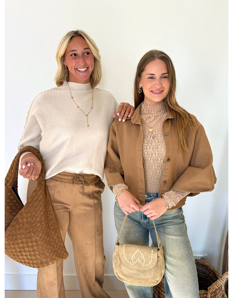 21Jewelz Denim blouse met uitlopende mouwen - camel