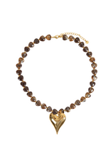 21Jewelz Ketting met hartjes kralen & groot hart - bruin