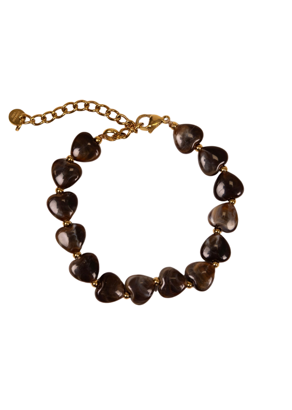 21Jewelz Armband met hartjes kralen - bruin
