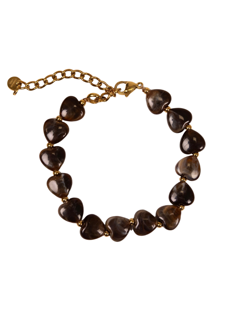 21Jewelz Armband met hartjes kralen - bruin