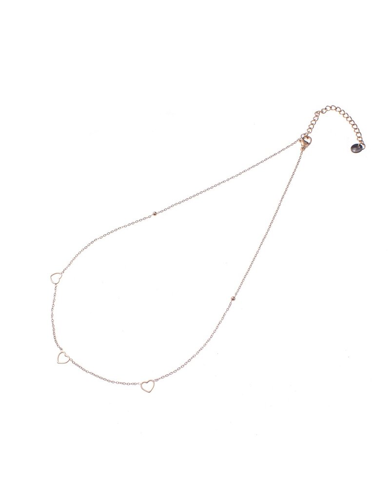 Go Dutch Label D&E | Ketting met drie kleine open hartjes
