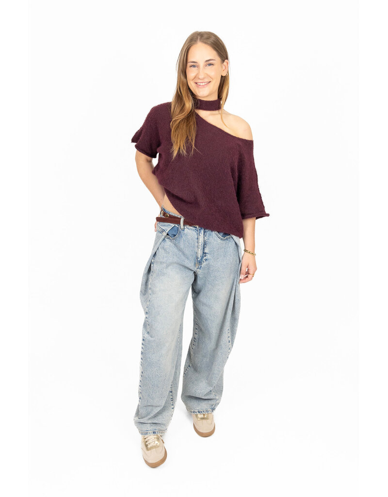 Queen Hearts Wide leg jeans met plooien - lichtblauw