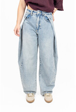 Queen Hearts Wide leg jeans met plooien - lichtblauw