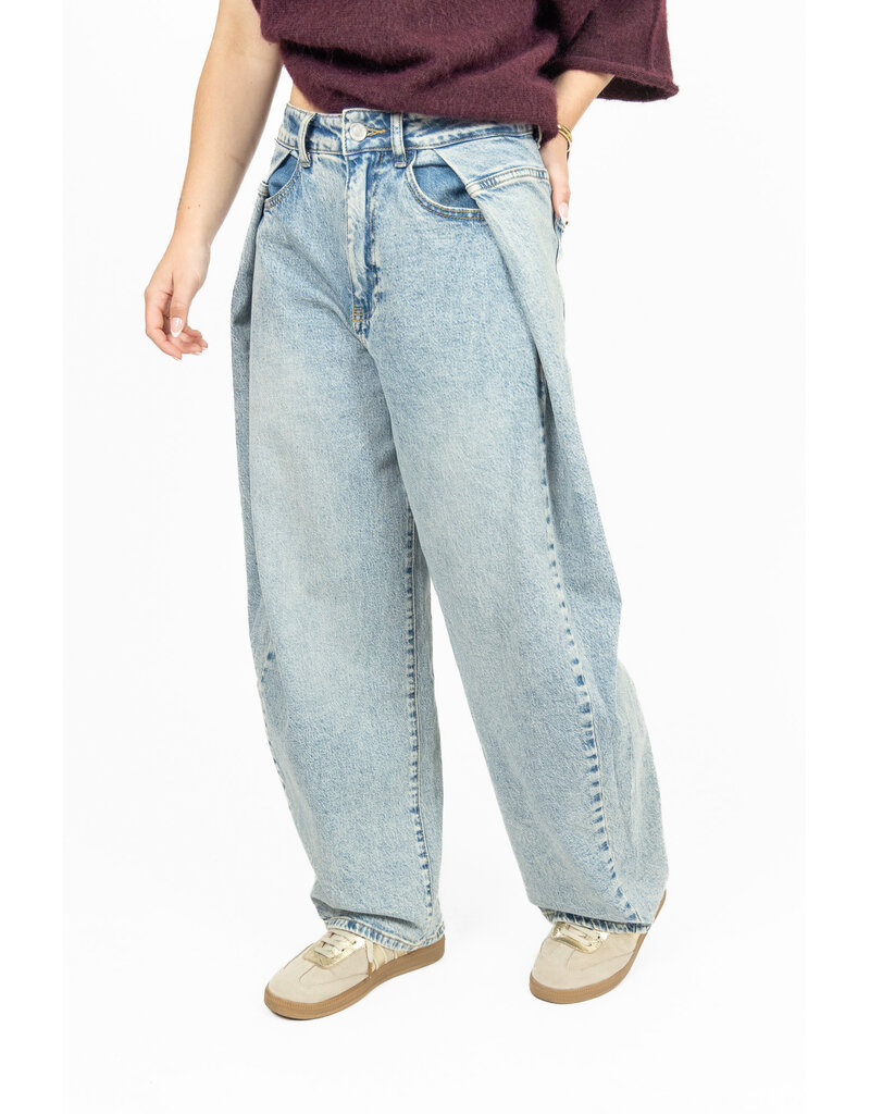 Queen Hearts Wide leg jeans met plooien - lichtblauw