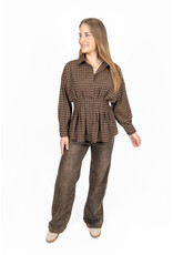 21Jewelz Geruite peplum blouse met kraag - bruin