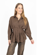 21Jewelz Geruite peplum blouse met kraag - bruin