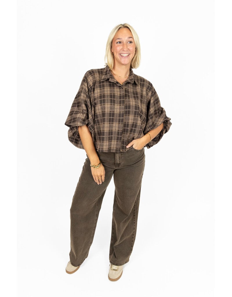 21Jewelz Geruite blouse - bruin