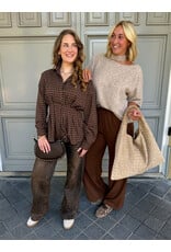 21Jewelz Geruite peplum blouse met kraag - bruin