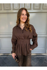 21Jewelz Geruite peplum blouse met kraag - bruin