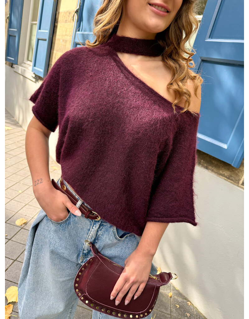 21Jewelz Gebreide one shoulder truitje - bordeaux