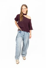 21Jewelz Gebreide one shoulder truitje - bordeaux