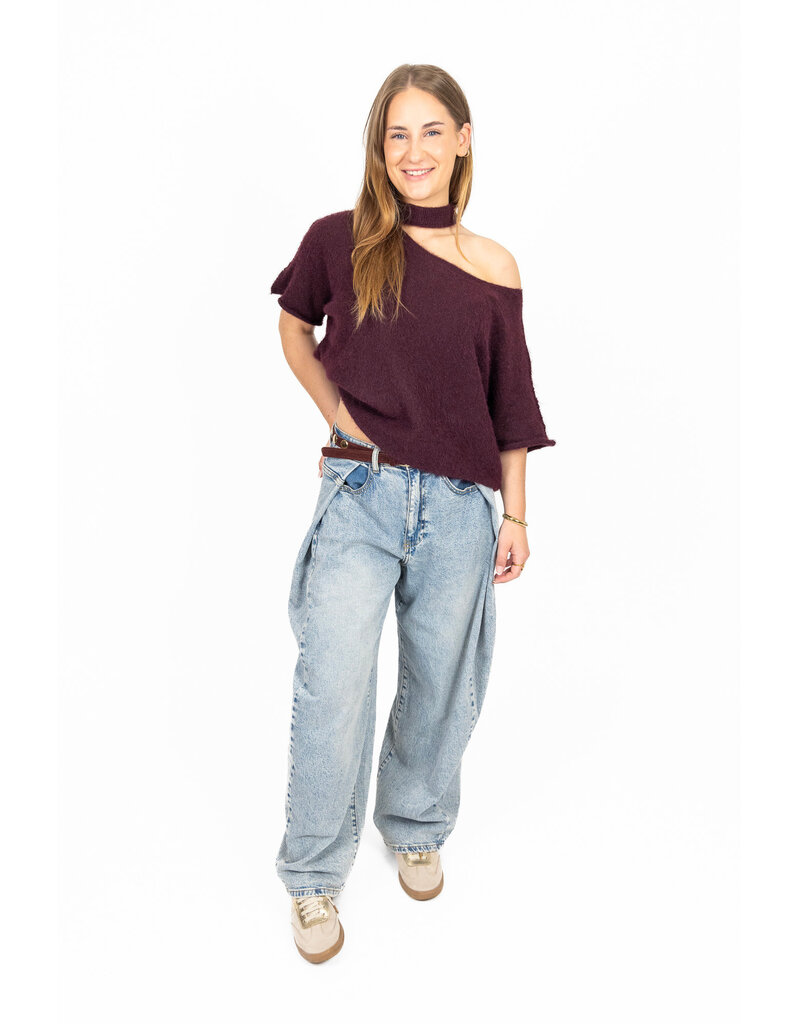 21Jewelz Gebreide one shoulder truitje - bordeaux