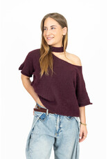 21Jewelz Gebreide one shoulder truitje - bordeaux