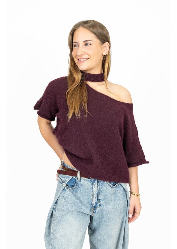 21Jewelz Gebreide one shoulder truitje - bordeaux