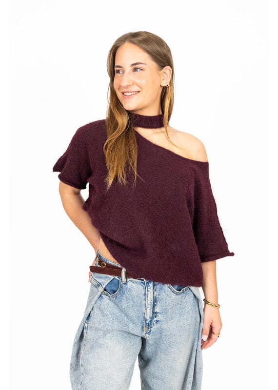 21Jewelz Gebreide one shoulder truitje - bordeaux