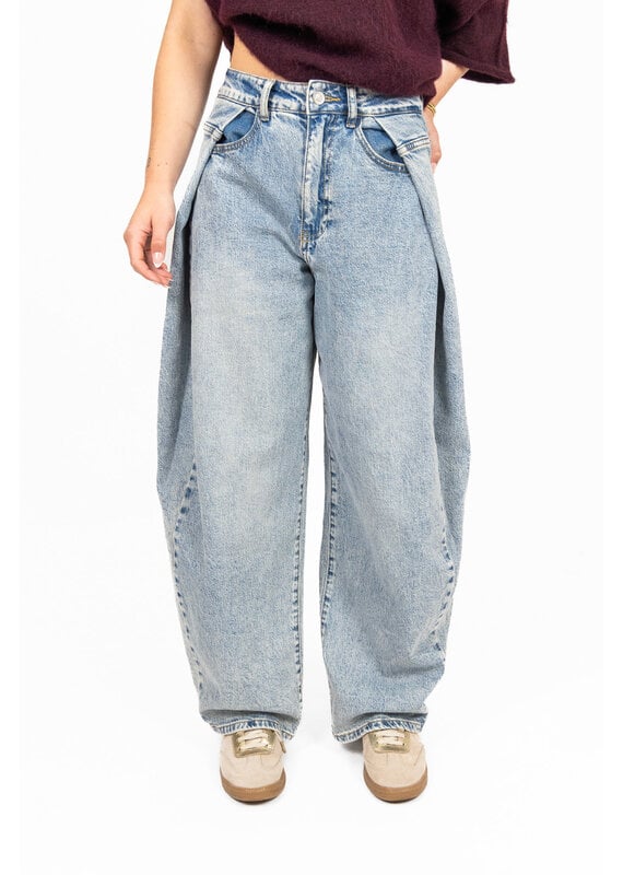 Queen Hearts Wide leg jeans met plooien - lichtblauw